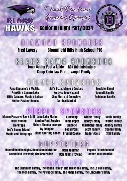 Kemp Klein - Bloomfield Hills High School Sponsors - Brian Jenney - Attorney - Law - Legal - SNAP 2024 - Senior All Night Party