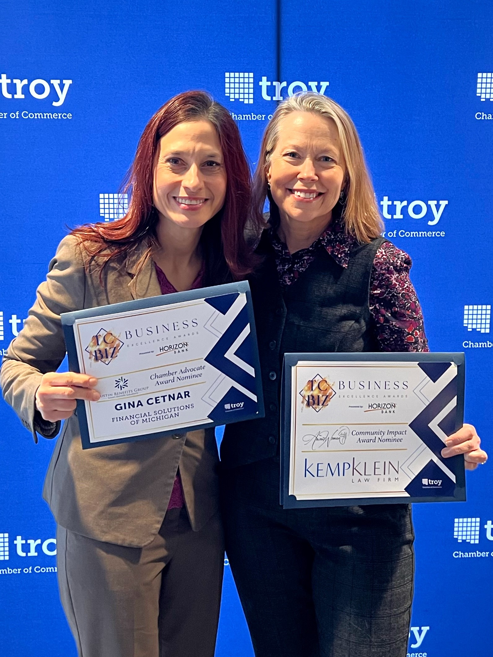 Gina Cetnar from Financial Solutions of Michigan and Amanda Afton Martin - 2025 Troy Chamber of Commerce Business Excellence Awards