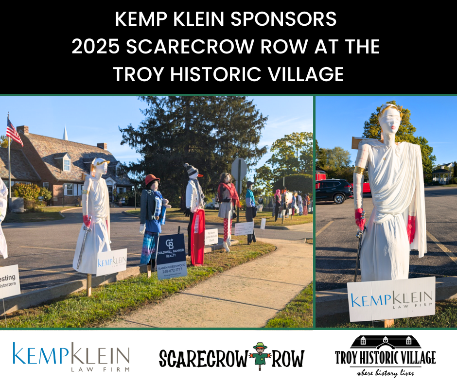 Scarecrow Row Troy Historic Village Livernois Wattles Troy, Michigan - Autumn, Fall, Halloween Scarecrow Law Firm Legal Kemp Klein Law Firm Kemp Klein Community Impact