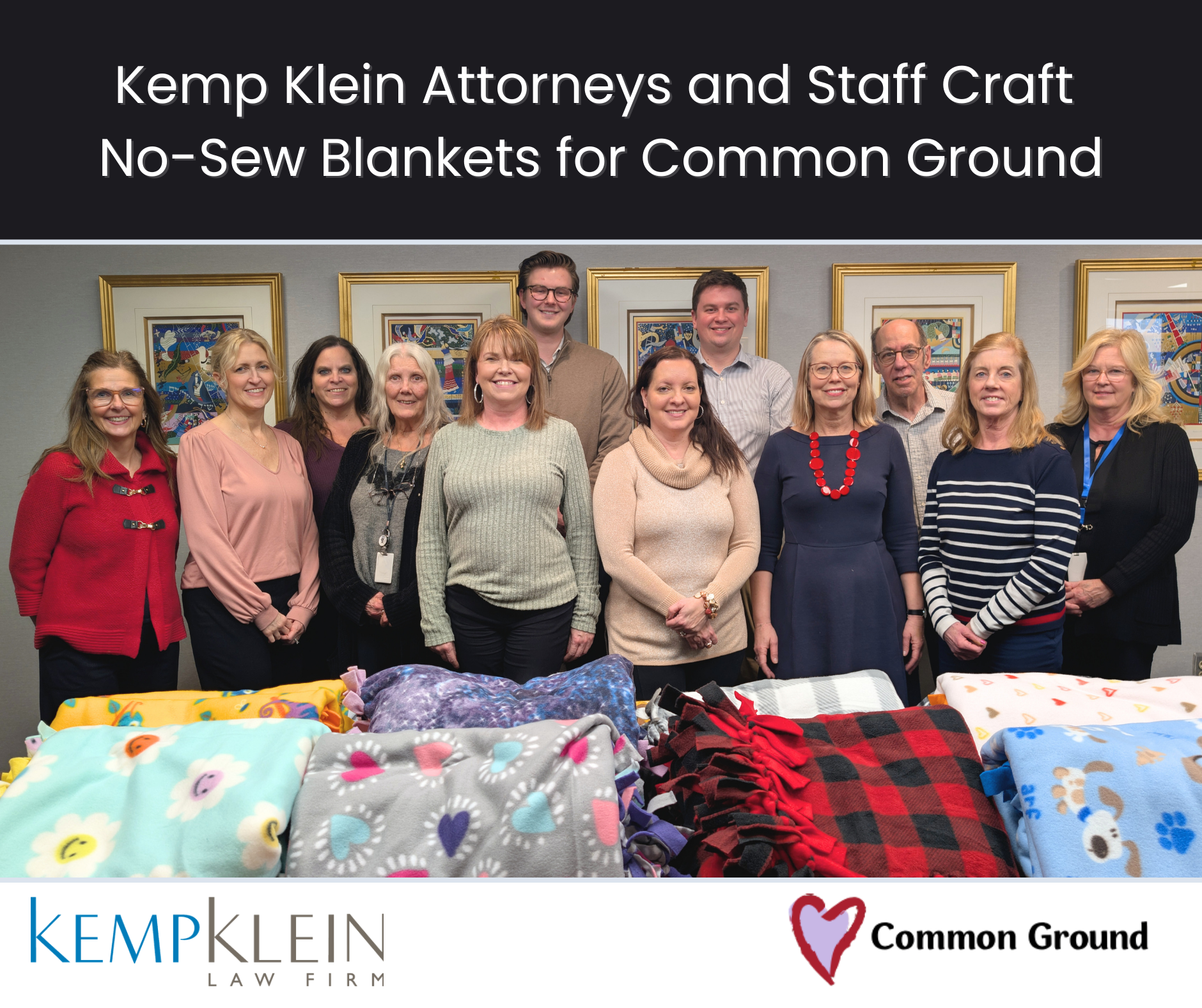 Kemp Klein Attorneys and Staff Craft No-Sew Blankets for Common Ground
